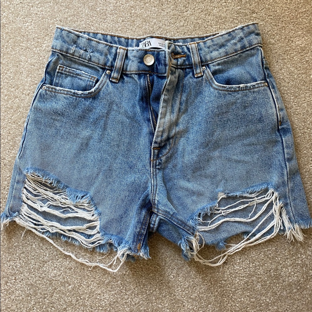 Zara Denim Ripped High Waisted Shorts
